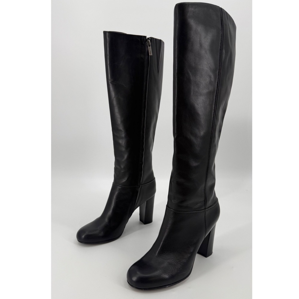 Brooks Brothers Womens Black Leather Knee High Block Heel Boots Size 9
